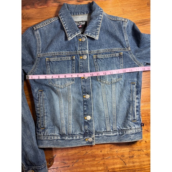 Y2K Ralph Lauren Polo Jeans Co American Flag Patch Denim Jacket Women Sm Cropped - Picture 10 of 10